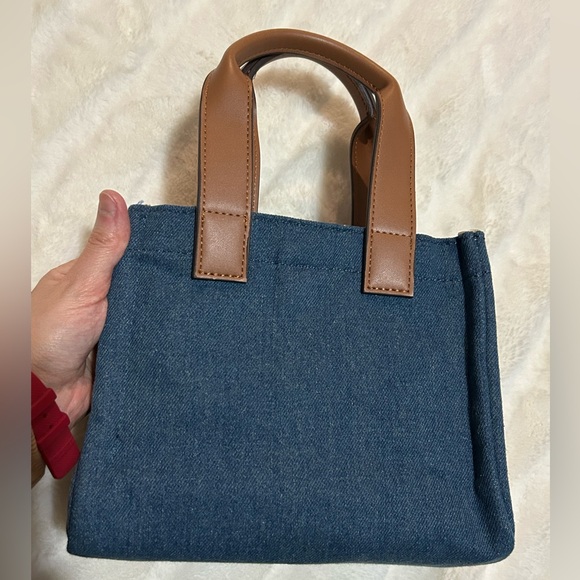 NWT True Religion Buddha Guitar Logo Denim Crossbody Mini Tote Dark Blue - Picture 7 of 14